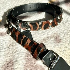 All Saints Leather Studded Leopard Print Belt